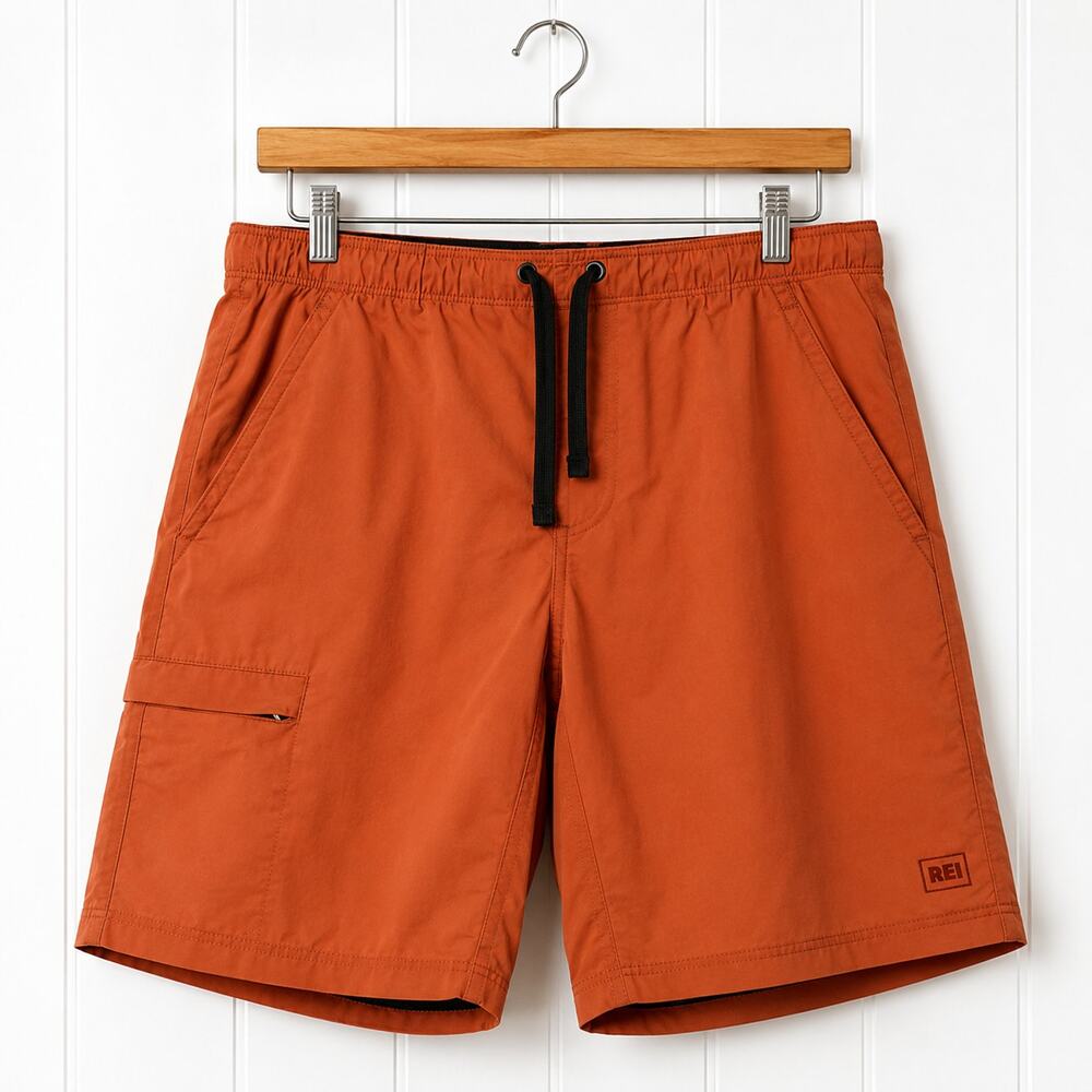 REI Co-op Mens Small Orange Nylon Mesh Lined Swim Hiking Shorts Drawstring